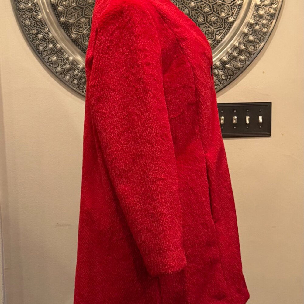 Coldwater Creek Red Faux Fur Car Coat - Picture 3 of 13